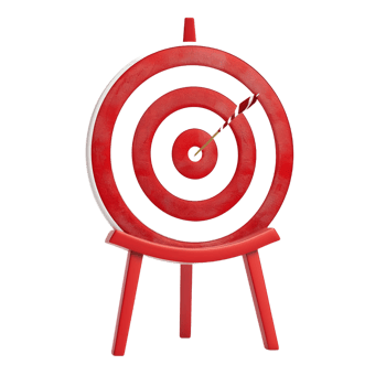 Red and white target board on a tripod stand, isolated on a transparent background png