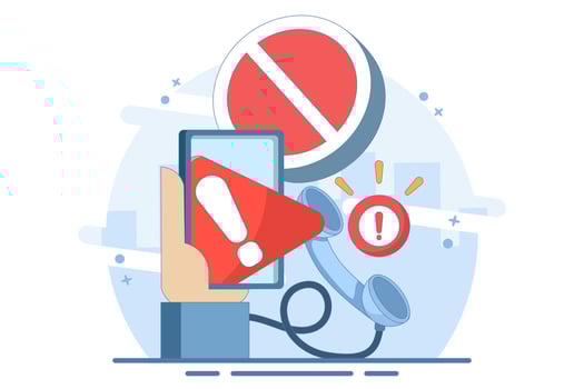 Phone concept with exclamation mark. warning notification. suspicious call, danger and fraud. danger of fraud by phone. symbol or icon. minimalist flat illustration. vector
