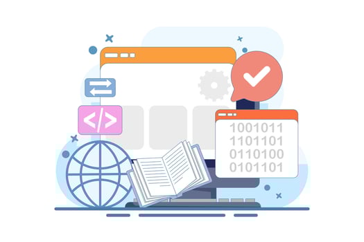 Informatics Concept showing Logistics and Supply Chain Management Software Solution with Coding and Digital Technology Background. Design illustration vector