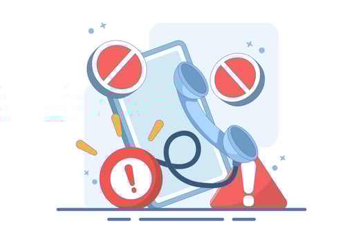 Phone concept with exclamation mark. warning notification. suspicious call, danger and fraud. danger of fraud by phone. symbol or icon. flat illustration. vector