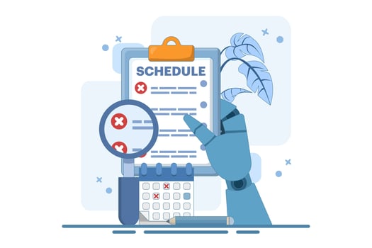 Rejected schedule concept. Schedule board with cross, reject or cancel symbol. Deadline, time management concept. icon in minimalist cartoon style. Flat design illustration. vector