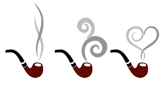 A set logos of a tobacco tube with smoke. vector