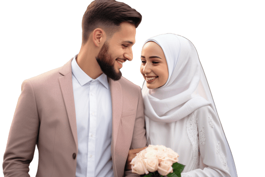 Romantic Couple at Each Other and Roses Bouquet for Photo. png