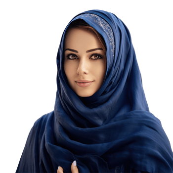 Young Muslim Woman Smiling in Blue Traditional Headscarf Hijab on Background Photo png