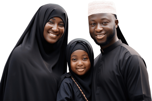 Happy African Muslim Family Posing Together in Traditional Attire png