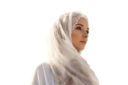 Woman Smiling in White TraditionalHijab on Background Photo png