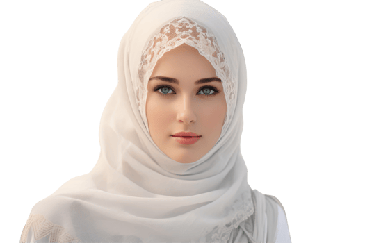 Woman Smiling in White Traditional Headscarf Hijab on Background Photo png