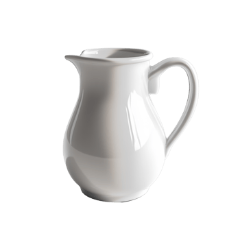 A simple white ceramic creamer sits on a white background png