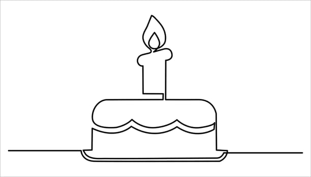 Birthday cake continuous one line drawing illustration vector