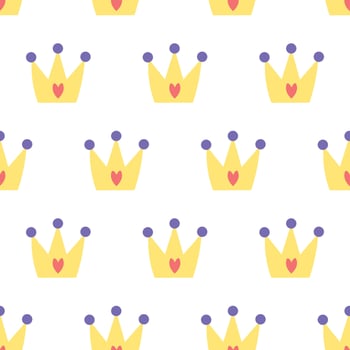 Gold princess crown seamless pattern on white background vector