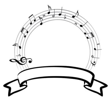 The round frame with musical notes. vector