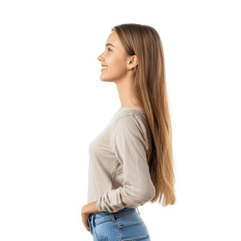 a woman standing with her hands on her hips looking up png