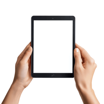 hands holding a tablet with a blank screen isolate on transparent background png
