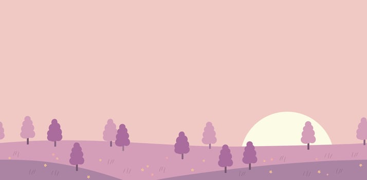 Seamless Flat-Style Landscape At Sunrise Illustration. Horizontally Repeatable. vector