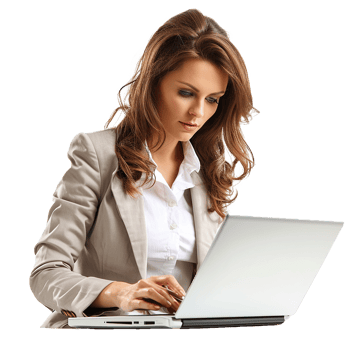 Businesswoman working on laptop modern office professional woman technology png