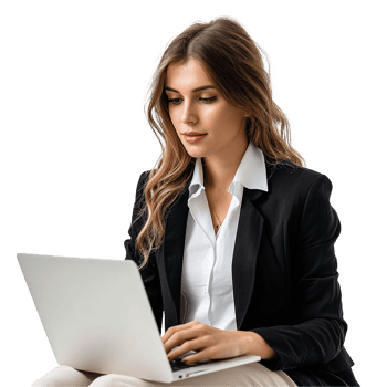 Businesswoman working on laptop modern office professional woman png