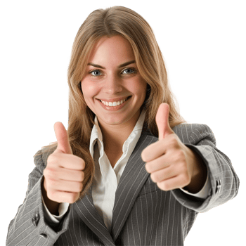 Happy businesswoman giving thumbs up success positive approval png