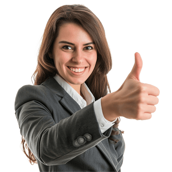Happy businesswoman giving thumbs up success approval excellent png