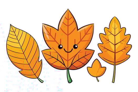 Stylized autumn leaves set with various shapes in orange, yellow, and green, ideal for fall themed designs and seasonal decorations vector