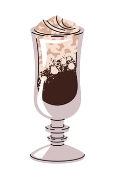 Coffee beverage with milk foam in a glass. Espresso, americano cup, cappuccino and latte in glasses. Flat cartoon illustration isolated on white background vector