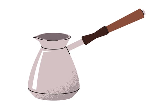 Cezve with handle. Turkish coffee maker for making hot coffee drinks. Flat cartoon illustration isolated on white background vector