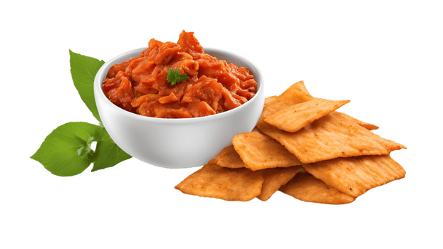 Delicious Red Pepper Dip with Crispy Flatbread Chips Appetizer png