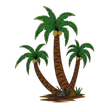 Artwork depicting a coconut tree on a clean white backdrop, perfect for creating stickers. A versatile graphic design component. vector