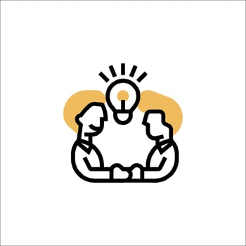 Two people are sitting at a table with a light bulb above them vector