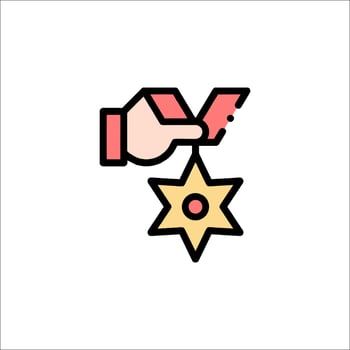 A hand holding a star and a medal icon vector