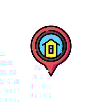 A house icon on a map pointer vector