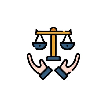 Two hands holding scales of justice icon vector