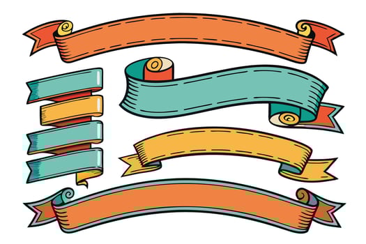 Set of retro vintage ribbon banners in various shapes and colors, perfect for adding a stylish touch to invitations, logos, and creative projects vector