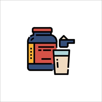 A bottle of protein and a glass of milk vector