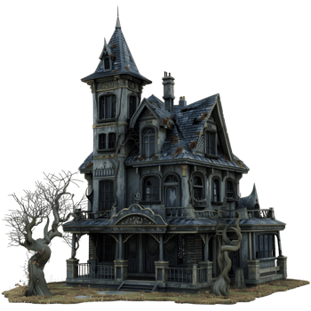 Old Haunted House with Twisted Trees isolated on transparent background png