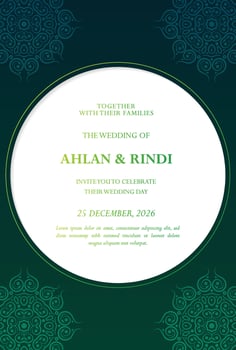 Elegant green wedding invitations mandala texture style vector