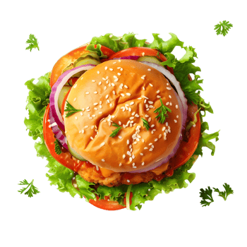 Delicious Cheeseburger with Garnishes isolated on transparent background png