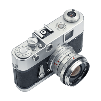 Vintage Rangefinder Camera 35mm Film Silver and Black Leica Style Professional Gear png