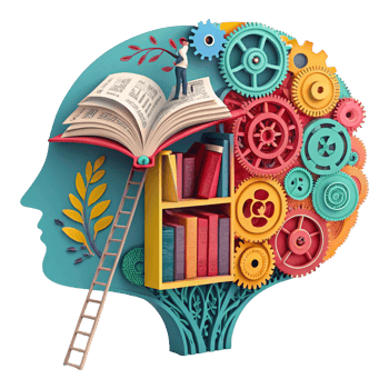 Creative Mind Colorful Gears Open Book Knowledge Growth Surreal Education Illustration png