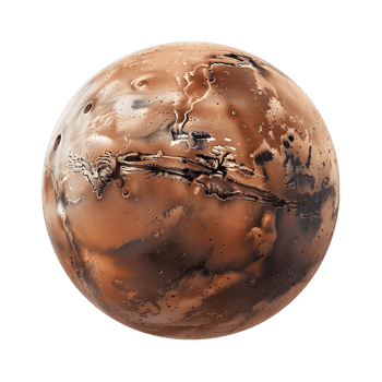 Desert-themed planet surface with cracks and rocky details isolated on a transparent background png