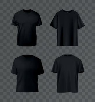 Realistic black t-shirt set. No sleeve shirt template for designs. vector