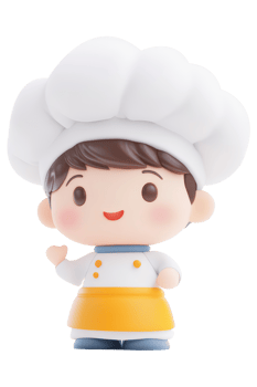 A cartoon chef with a white hat and a yellow apron png