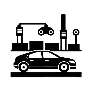 Electric car on innovative production line in factory vector