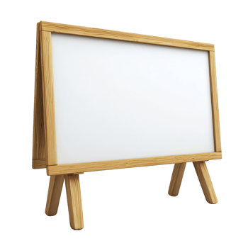 A blank chalkboard on a wooden easel for presentations or announcements. png