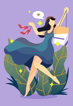 Young joyful shopaholic fashionable woman girl carrying shopping bags vector