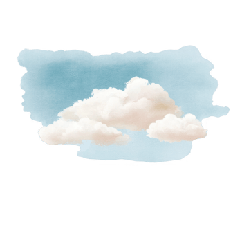 A serene illustration of fluffy clouds in a blue sky, evoking tranquility and peace. png
