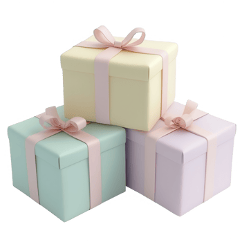 Colorful stacked gift boxes with bows for festive occasions or celebrations. png