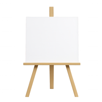 Empty canvas on wooden easel ready for creative artwork or presentation. png