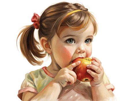 Happy little girl enjoying a crunchy snack png