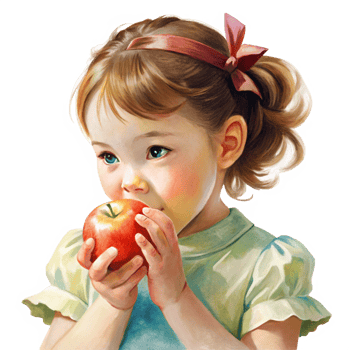 Joyful little girl holding a bright red apple png
