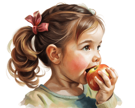 Adorable child savoring the taste of her apple png